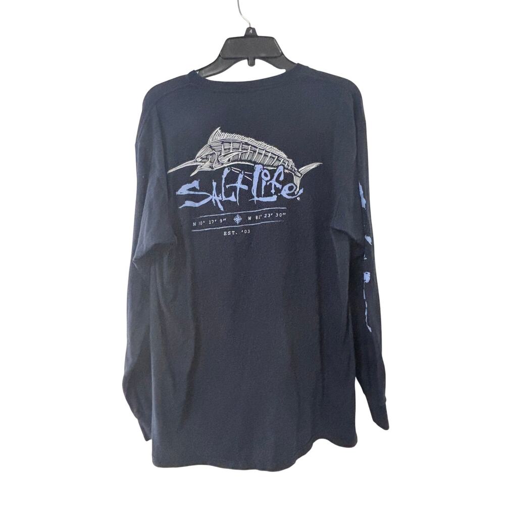 Salt Life Live Salty Mens Long Sleeve Pocket T-Shirt Large Blue Marlin Fishing